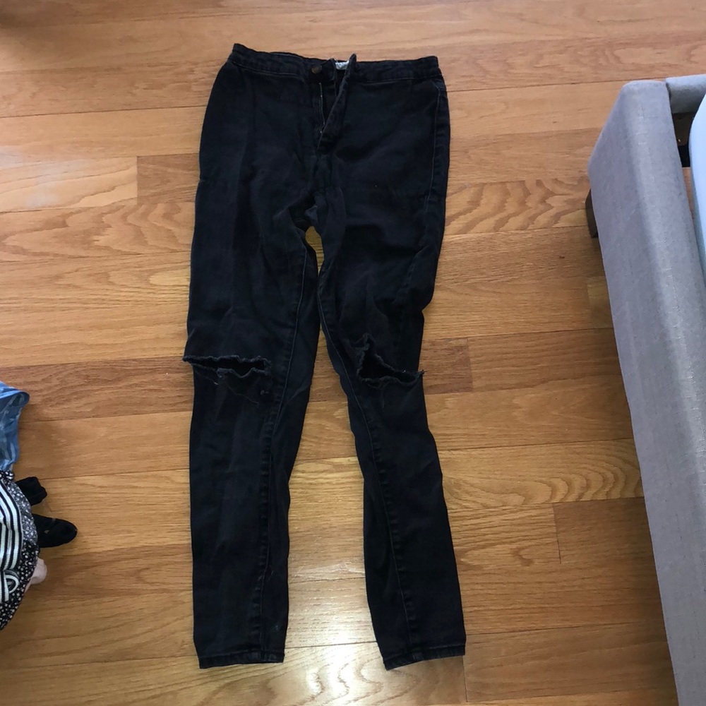 High waisted black ripped jeans